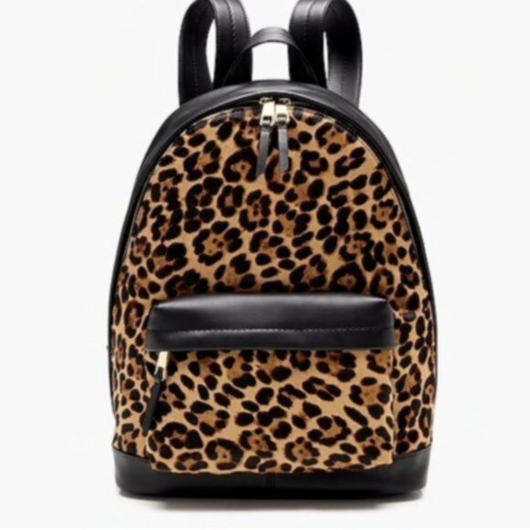 J.Crew Harper Backpack Animal Print Italian Leather Calf Hair Black Brow - Picture 1 of 14